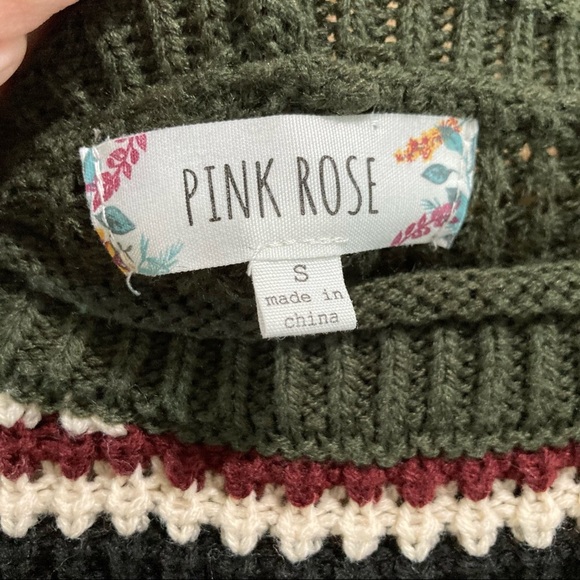 Pink Rose Sweater.  Over size  winter season woman Green color - Picture 6 of 7